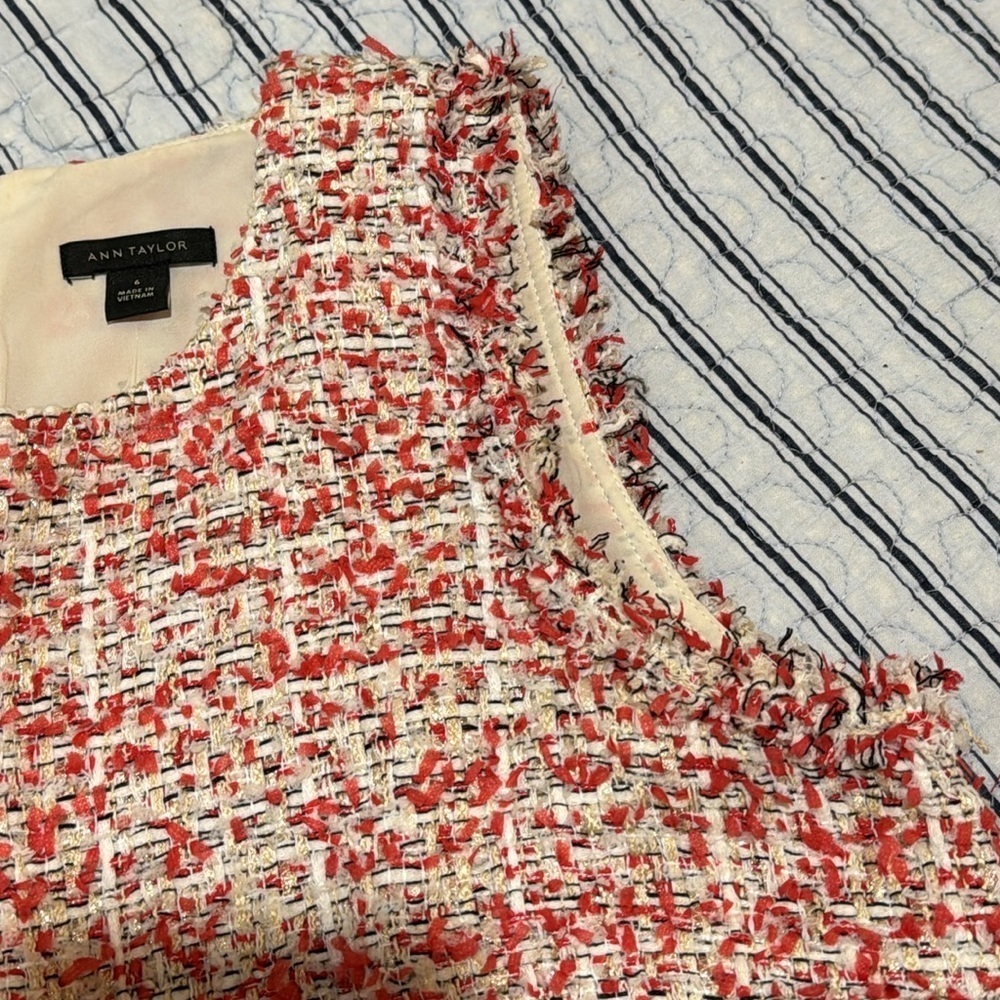 NWT Ann Taylor Textured Tweed Fringe Shift Dress size 6 - Picture 15 of 16